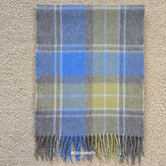 NWOT Wool & Angora Plaid Scarf Blue, Grey, and Green SOFT Plush Altea Italy - Picture 1 of 14